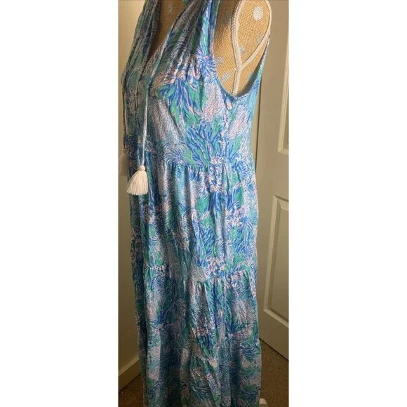 Lily Pulitzer Malone Maxi Dress Las Olas Aqua Small Vacation Resort Beach **flaw - Picture 8 of 11